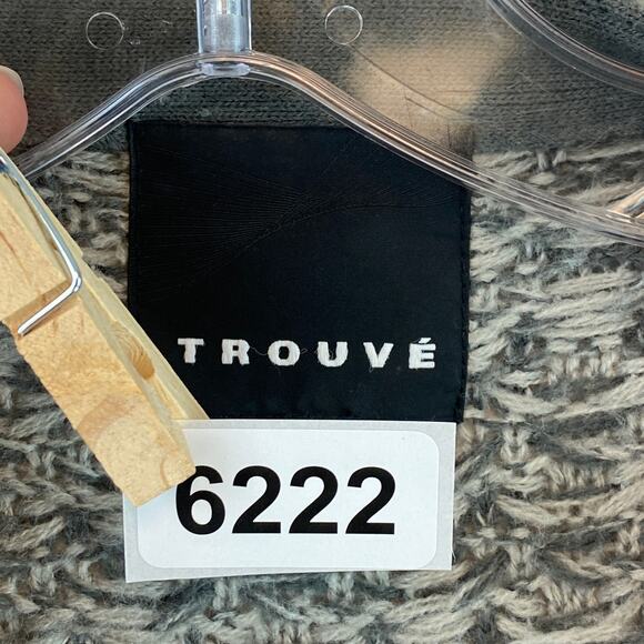 Trouve Gray Acrylic Knit Fringe Trim Long Cardigan Duster Sweater Size Large - Picture 10 of 13